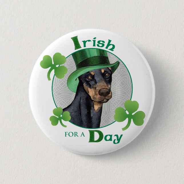 Chapa Redonda De 5 Cm St. Patrick's Day Doberman Pinscher (Anverso)