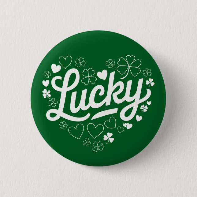 Chapa Redonda De 5 Cm St Patrick's Day Heart Lucky Clover Shamrock (Anverso)