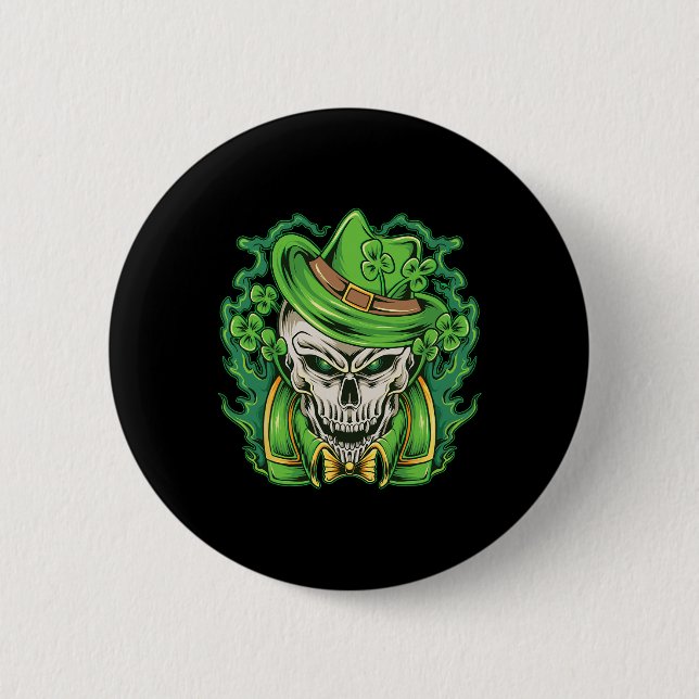 Chapa Redonda De 5 Cm St Patricks Day Leprechaun Skull Shamrock (Anverso)
