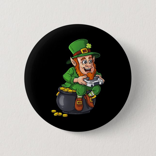 Chapa Redonda De 5 Cm St Patricks Day Leprechaun Video Game Controller B (Anverso)
