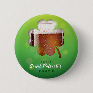 Chapa Redonda De 5 Cm St. Patrick's Day Shamrock Beer