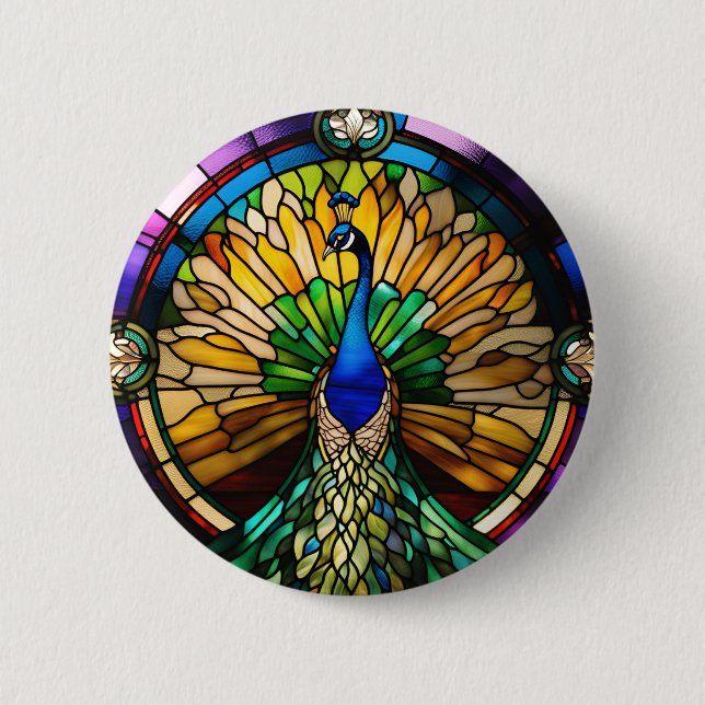 Chapa Redonda De 5 Cm Stained Glass Peacock (Anverso)