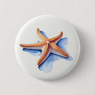 Chapa Redonda De 5 Cm Starfish and Blue Silhouette