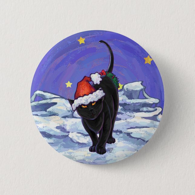 Chapa Redonda De 5 Cm Starry Night Black Cat Navidades (Anverso)