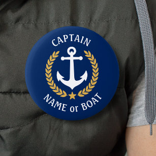 Chapa Redonda De 5 Cm Su nombre de barco Capitán Anchor Marina de Oro