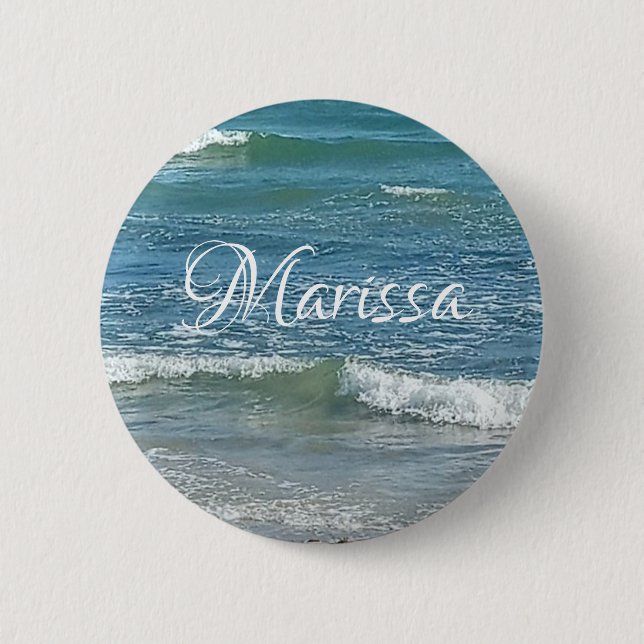 Chapa Redonda De 5 Cm Sudsy Blue Atlantic Ocean Shore Custom Name (Anverso)