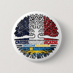 Chapa Redonda De 5 Cm Suecia Sueco Francés Francia Árbol Raíces Bandera