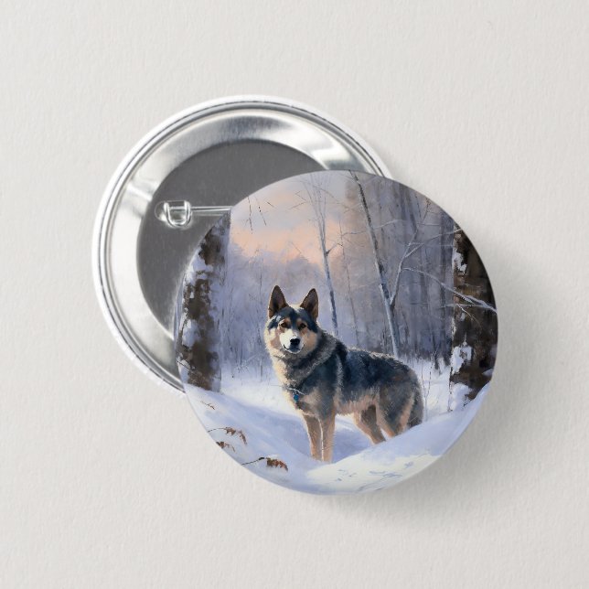 Chapa Redonda De 5 Cm Sueco Vallhund deja que nieve Navidades (Anverso y reverso)