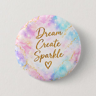 Chapa Redonda De 5 Cm Sueña Crea Brillo Pastel Acuarela Oro Rosa