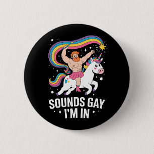 Chapa Redonda De 5 Cm Suena Gay Estoy En Hombre Que Lleva Falda Unicorni