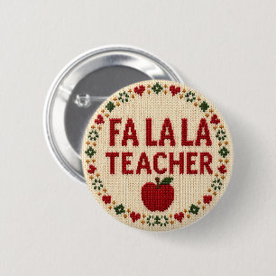 Chapa Redonda De 5 Cm Suéter feo de Navidad del profesor Fa La La festiv