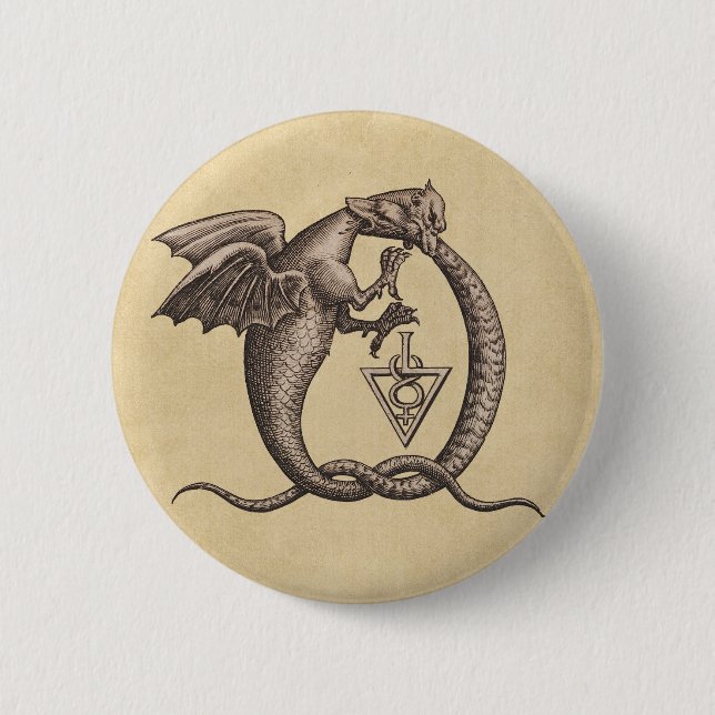 Chapa Redonda De 5 Cm Sulphur & Mercury Alchemy Dragon Symbol (Anverso)