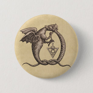 Chapa Redonda De 5 Cm Sulphur & Mercury Alchemy Dragon Symbol