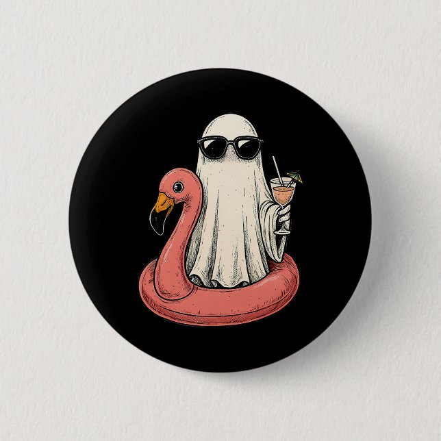 Chapa Redonda De 5 Cm Summerween Ghost Con Flamingo Floatie Wommes Hall (Anverso)