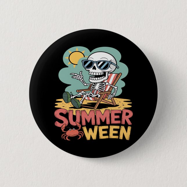 Chapa Redonda De 5 Cm Summerween Skeleton Beach Vibes Halloween (Anverso)