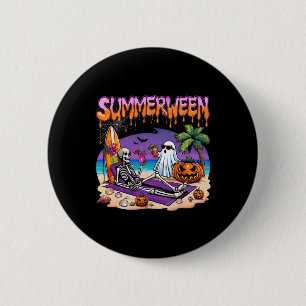 Chapa Redonda De 5 Cm Summerween Skeleton Ghost Beach Funny Spooky Hallo