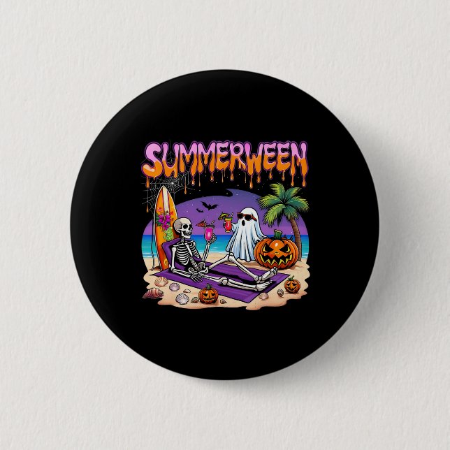 Chapa Redonda De 5 Cm Summerween Skeleton Ghost Beach Funny Spooky Hallo (Anverso)