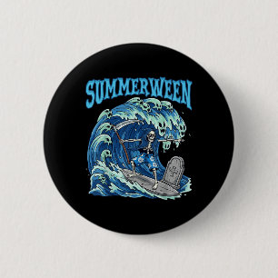 Chapa Redonda De 5 Cm Summerween Skeleton Surf Grim Reaper Beach Spooky