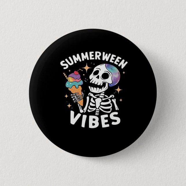 Chapa Redonda De 5 Cm Summerween Summer Halloween Funny Skeleton Ice Cre (Anverso)