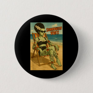 Chapa Redonda De 5 Cm Summerween Vibes Retro Beach Tee de estilo gótico