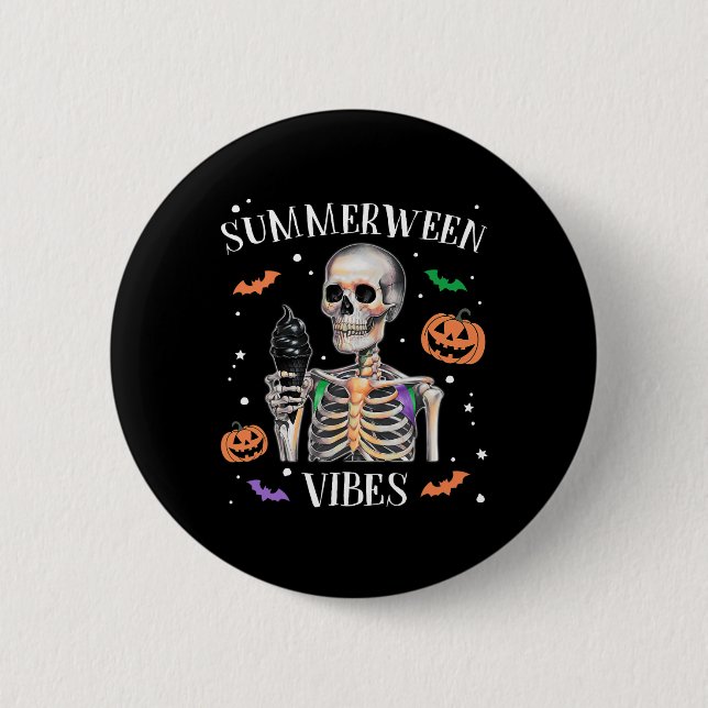 Chapa Redonda De 5 Cm Summerween Vibes Skeleton Summer Halloween (Anverso)