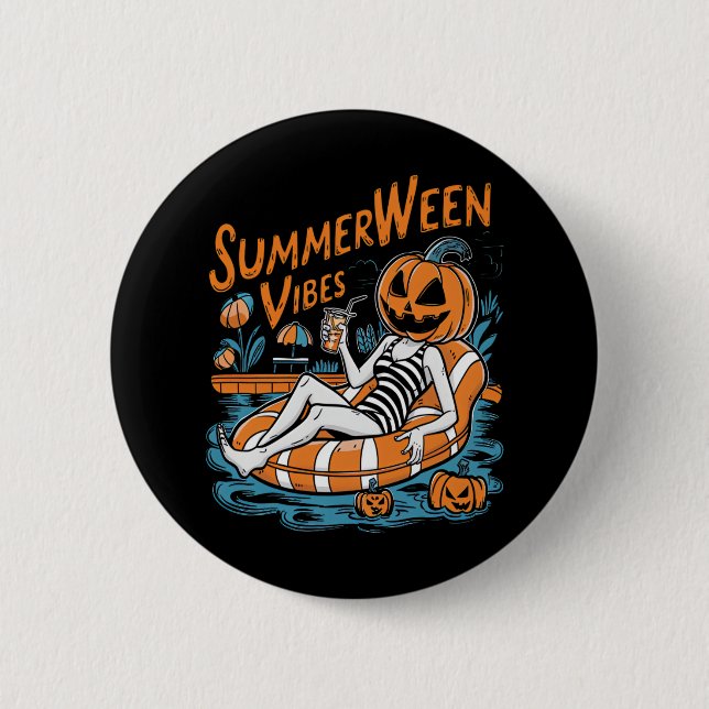 Chapa Redonda De 5 Cm Summerween Vibes Spookone Summer Pumpkin Cute (Anverso)