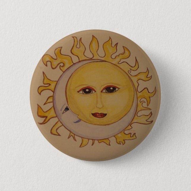 Chapa Redonda De 5 Cm Sun Moon Watercolour Pin (Anverso)
