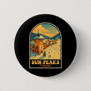 Chapa Redonda De 5 Cm Sun Peaks Canada Vintage Design Retro Ski Village
