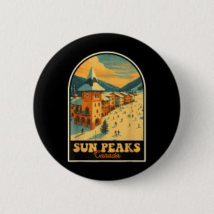 Chapa Redonda De 5 Cm Sun Peaks Canada Vintage Design Retro Ski Village