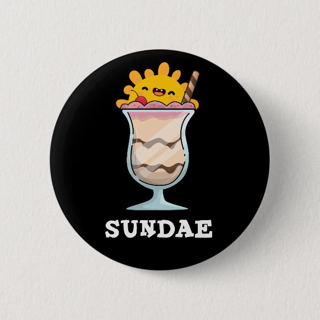 Chapa Redonda De 5 Cm Sundae Funny Sunday Ice Cream Pun Dark BG (Anverso)