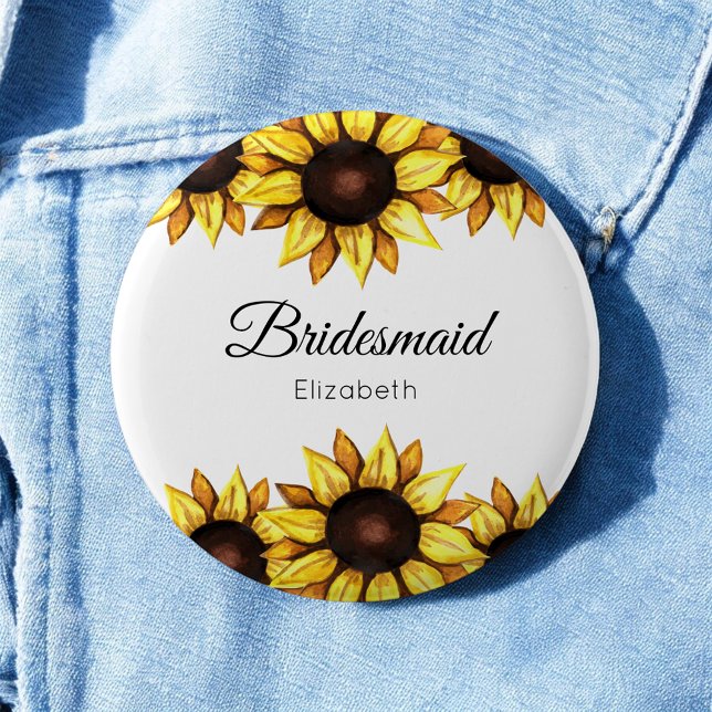Chapa Redonda De 5 Cm Sunflower Bridesmaid Boda Flor Blanca Amarilla (Subido por el creador)