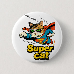 Chapa Redonda De 5 Cm Super Gato Vuela con Pescado