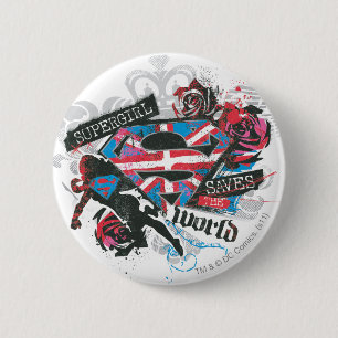 Chapa Redonda De 5 Cm Supergirl ahorra el mundo