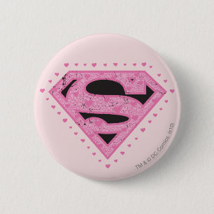 Chapa Redonda De 5 Cm Supergirl apenó negro y rosa del logotipo