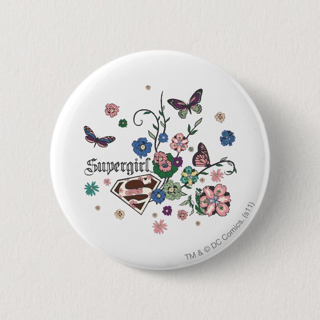 Chapa Redonda De 5 Cm Supergirl Butterflies (Anverso)