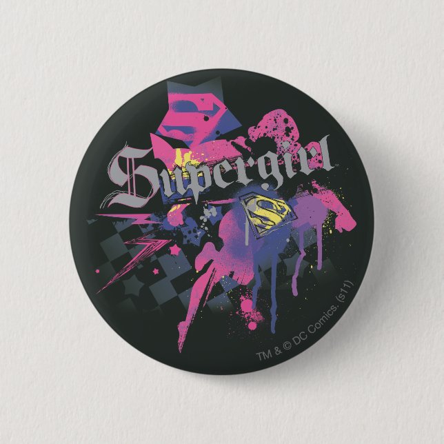 Chapa Redonda De 5 Cm Supergirl Checkered Splatter (Anverso)