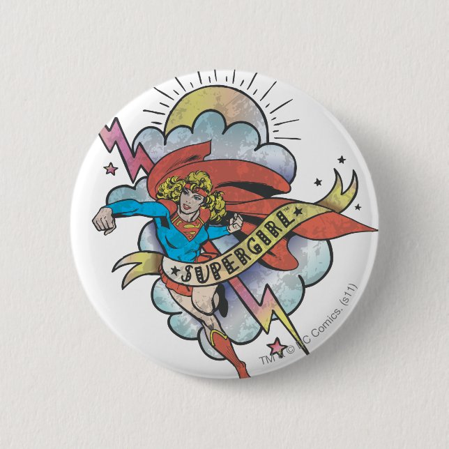 Chapa Redonda De 5 Cm Supergirl Flying Lightning Tattoo (Anverso)