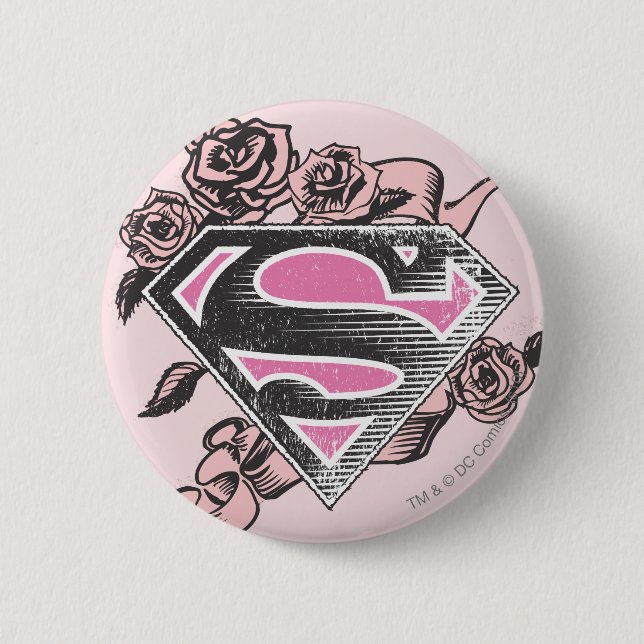 Chapa Redonda De 5 Cm Supergirl Logo with Roses (Anverso)