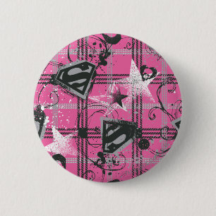Chapa Redonda De 5 Cm Supergirl Pink Splatter Square