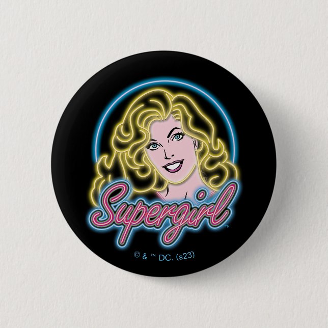 Chapa Redonda De 5 Cm Supergirl Retro Neon Lights Graphic (Anverso)