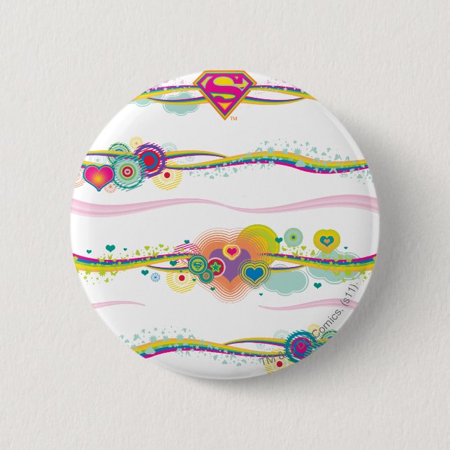 Chapa Redonda De 5 Cm Supergirl Retro Rainbow (Anverso)