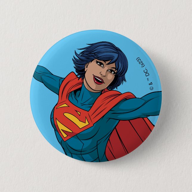 Chapa Redonda De 5 Cm Supergirl volando con traje azul (Anverso)
