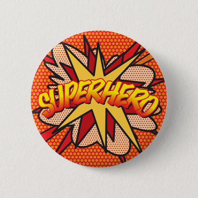 Chapa Redonda De 5 Cm SUPERHÉROE de arte pop de cómic (Anverso)