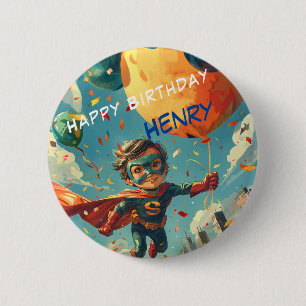 Chapa Redonda De 5 Cm Superhéroe feliz diseño de cumpleaños para niños