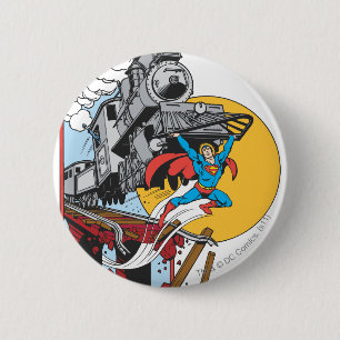 Chapa Redonda De 5 Cm Superman Levanta Tren