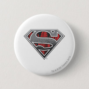 Chapa Redonda De 5 Cm Superman S-Shield  Logo gris y ciudad roja