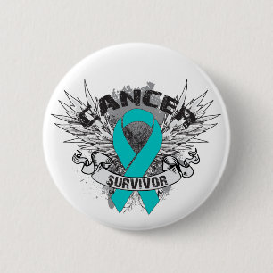 Chapa Redonda De 5 Cm Superviviente con alas Grunge del cáncer ovárico