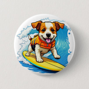 Chapa Redonda De 5 Cm Surfing Dog