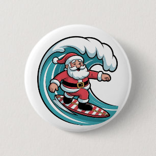 Chapa Redonda De 5 Cm Surfing Santa Navidad Surfista Playa Vacaciones 