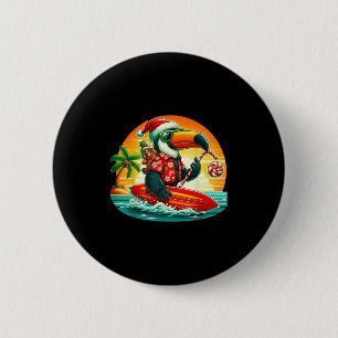 Chapa Redonda De 5 Cm Surfing Santa Toucan Y El Curioso Perro Cristo Tro